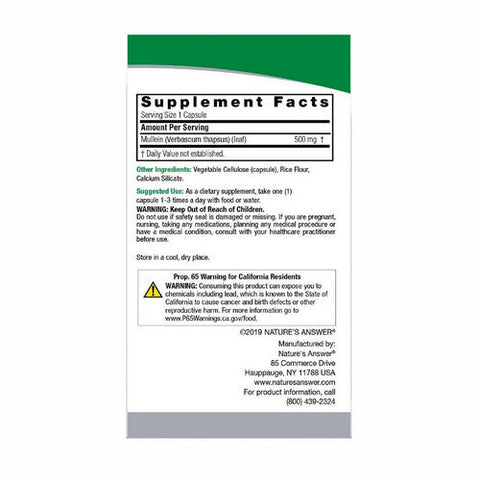 Nature's Answer, Mullein Leaf, 500 Mg, 90 Veg Caps Nature's Answer