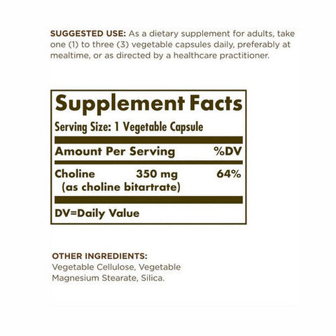 Solgar, Choline, 350 mg, 100 Veg Caps Solgar