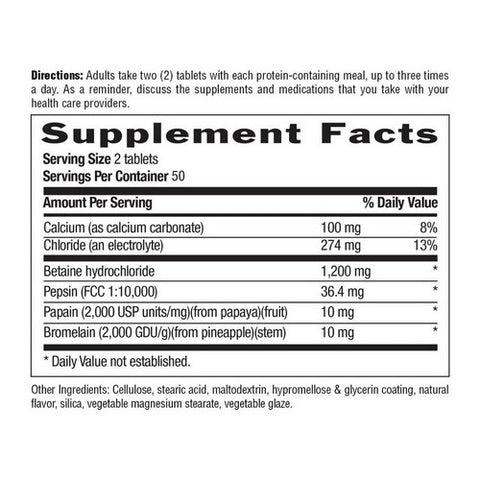 Country Life, Betaine Hydrochloride with Pepsin, 600 MG, 100 Tabs