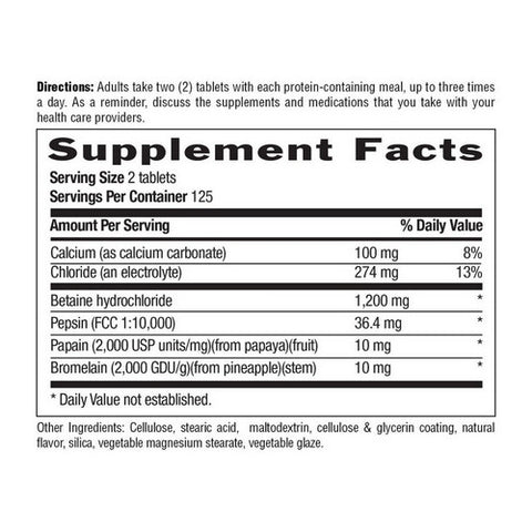 Country Life, Betaine Hydrochloride with Pepsin, 600 MG, 250 Tabs