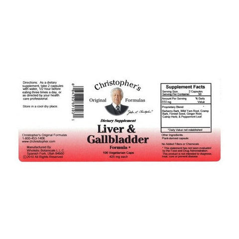 Dr. Christophers Formulas, Liver And Gall Bladder, 425 Mg, 100 Vegicaps Dr. Christophers Formulas