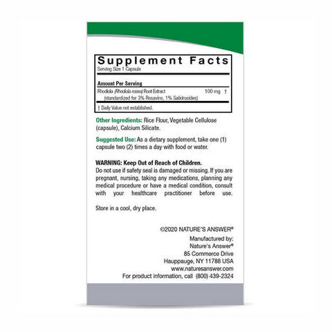 Nature's Answer, Rhodiola, 100 Mg, 60 Veg Caps Nature's Answer