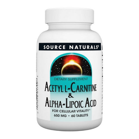 Source Naturals, Acetyl L-Carnitine And Alpha-Lipoic Acid, 650 Mg, 60 Tabs