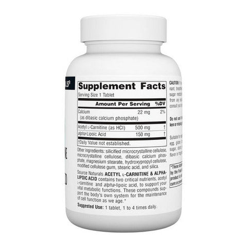 Source Naturals, Acetyl L-Carnitine And Alpha-Lipoic Acid, 650 Mg, 60 Tabs Source Naturals