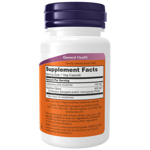 Now Foods, CoQ10 with Hawthorn Berry Vegetarian, 100 mg, 30 Vcaps Now Foods