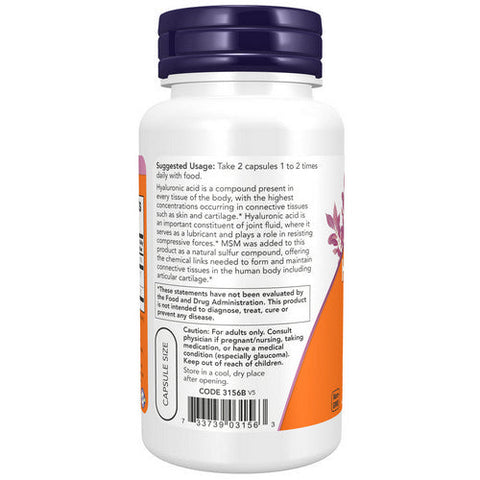 Now Foods, Hyaluronic Acid with MSM, 50 mg, 60 Veg Caps Now Foods