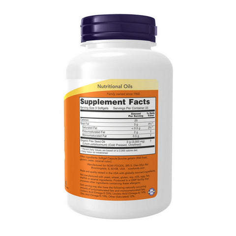 Now Foods, Organic Flax Oil, 1000 mg, 100 Sgels