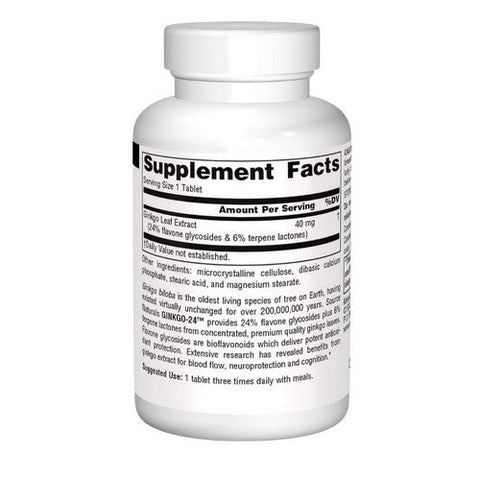 Source Naturals, Ginkgo-24 Biloba Extract, 40 MG, 60 Tabs Source Naturals