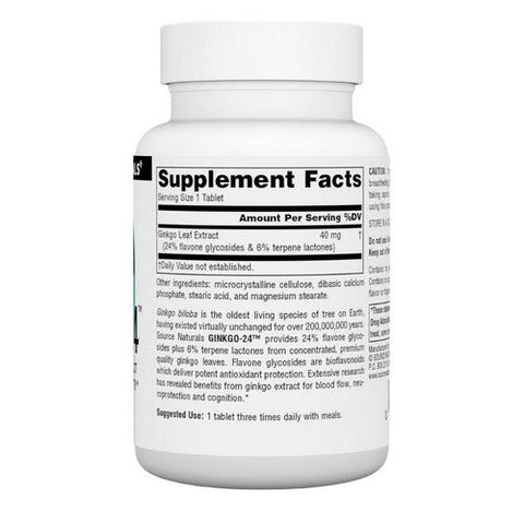 Source Naturals, Ginkgo-24 Biloba Extract, 40 MG, 120 Tabs Source Naturals