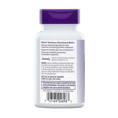 Natrol, Cinnamon Chromium And Biotin, 60 Tabs