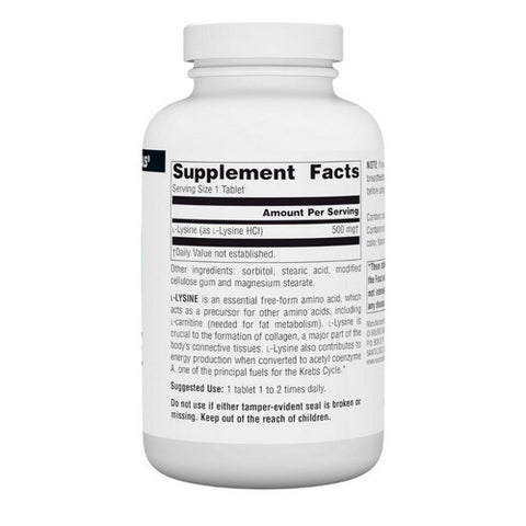 Source Naturals, L-Lysine, 500 MG, 250 Tabs