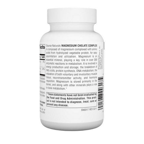 Source Naturals, Magnesium Chelate Complex, 100 Mg, 100 Tabs Source Naturals