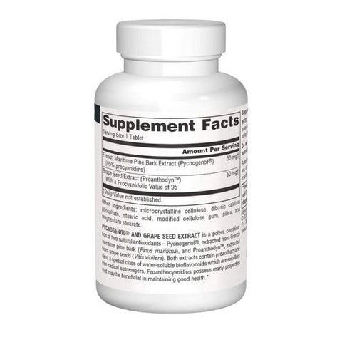 Source Naturals, Pycnogenol and Grape Seed Extract, 100 60 Tabs Source Naturals