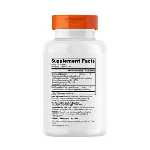 Doctors Best, High Absorption Curcumin, 1000 Mg, 120 Tablets Doctors Best