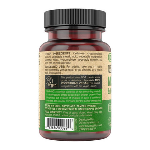 Deva Vegan Vitamins, Vegan Multivitamin And Mineral Tiny, 90 Tabs