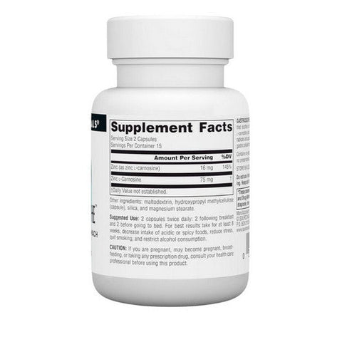 Source Naturals, Gastricsoothe Zinc L-Carnosine, 37.5 Mg, 30 Caps Source Naturals