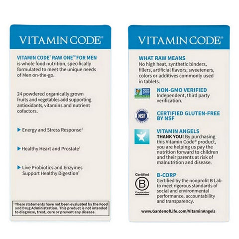Garden of Life, Vitamin Code Raw One For Men Multivitamin Capsules, Raw One for Men, 30 Count