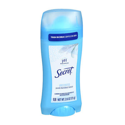 Secret, Antiperspirant Deodorant Invisible Solid Unscented, 2.6 Oz