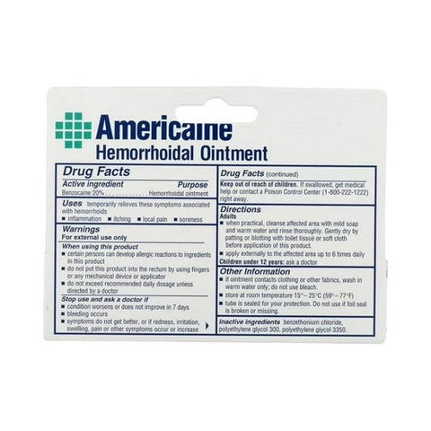 Americaine, 20% Benzocaine Hemorrhoidal Ointment Maximum Strength, 1 Oz Americaine